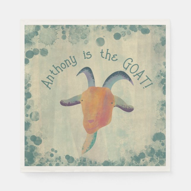 Modern Painted Goat Illustration Personalized Napkins (Front)