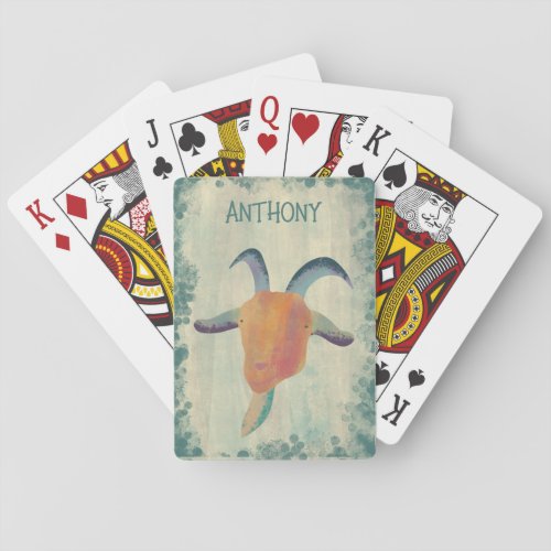Modern Painted Goat Illustration Personalized Playing Cards