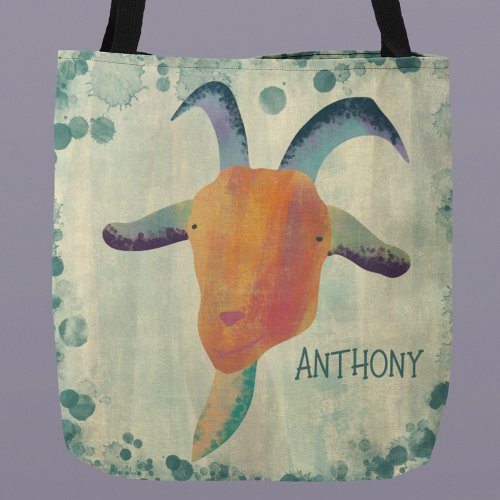 Modern Painted Goat Illustration Personalized Tote Bag
