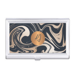 Modern painted marble rose gold copper monogrammed business card case
