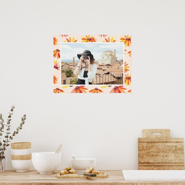 Modern Painted Orange Flowers Custom Photo Poster (Kitchen)