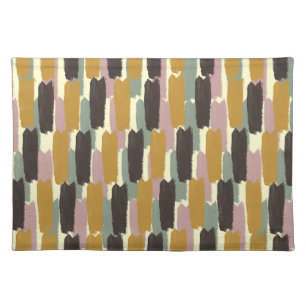 Modern Painted Stripe Abstract Retro Botanical Cloth Placemat