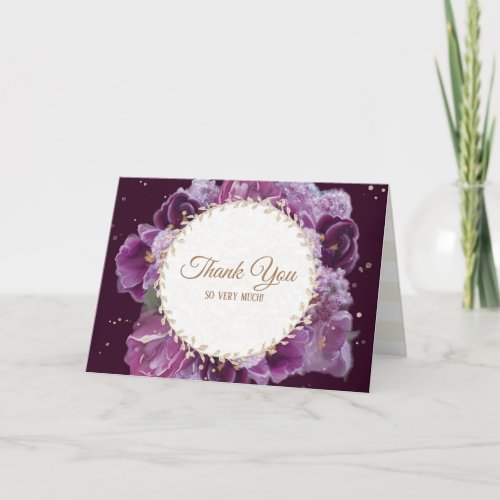 Modern Painted Violet Purple Gold Floral Thank You