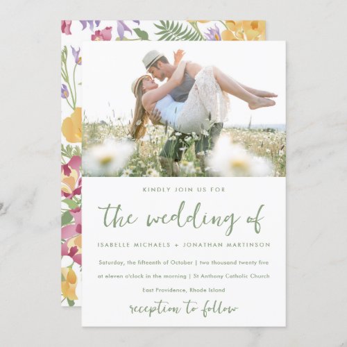 Modern Painted Wildflowers Photo Wedding Invitation