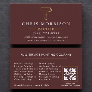 Modern Painter Burgundy Gold QR Code Business Card