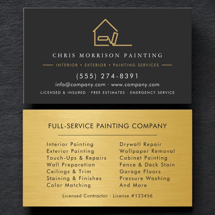 Modern Painter Contractor Metallic Gold Business Card