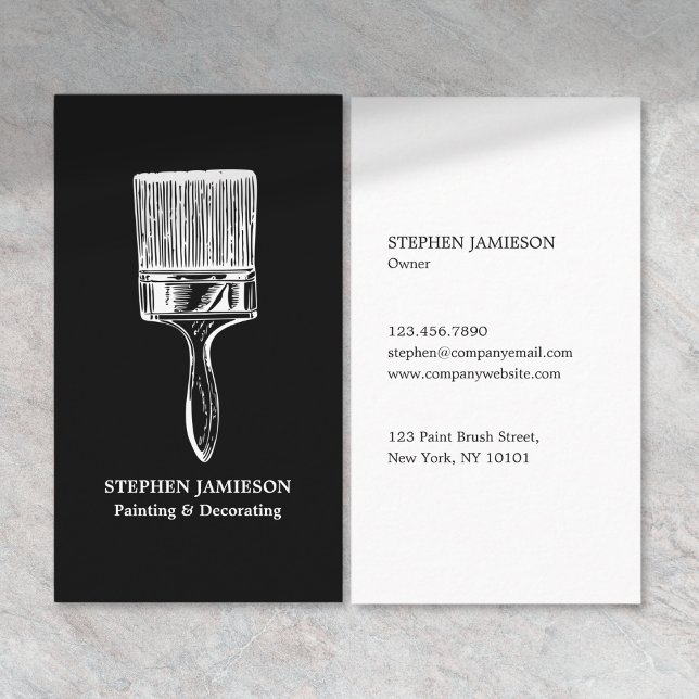 Modern Painter & Decorator Minimal Black White Business Card (Creator Uploaded)