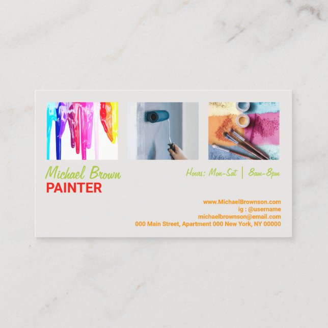 Modern Painter Design with Customizable Photo Business Card (Back)