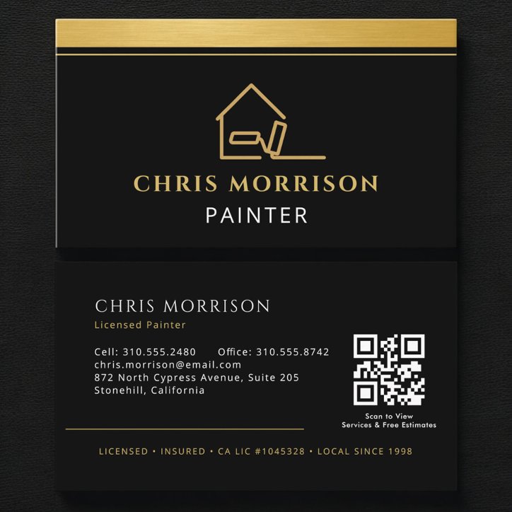 Modern Painter Gold Black Business Card