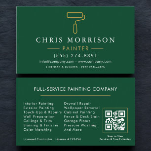 Modern Painter Green Gold QR Code Business Card