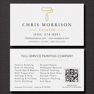 Modern Painter White Gold QR Code Business Card