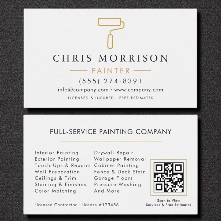 Modern Painter White Gold QR Code Business Card