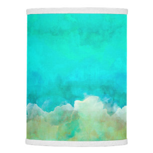 Modern painting, abstract landscape, teal, white lamp shade