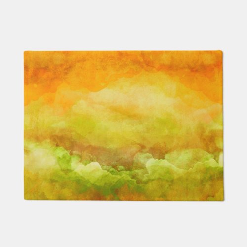 Modern painting abstract landscape yellow green doormat