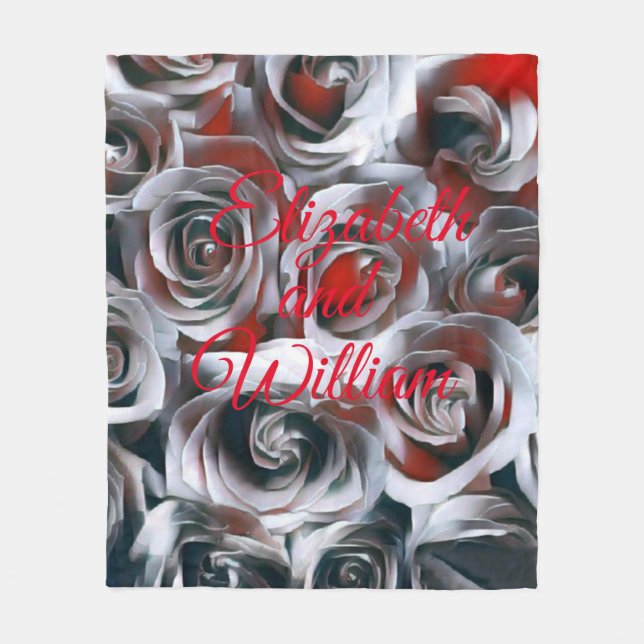 Modern Painting Black White Silver and Red Roses Fleece Blanket (Front)