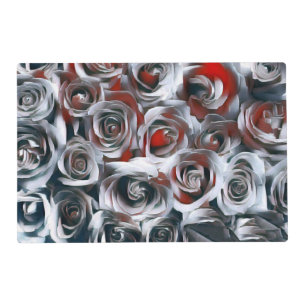 Modern Painting Black White Silver and Red Roses Placemat