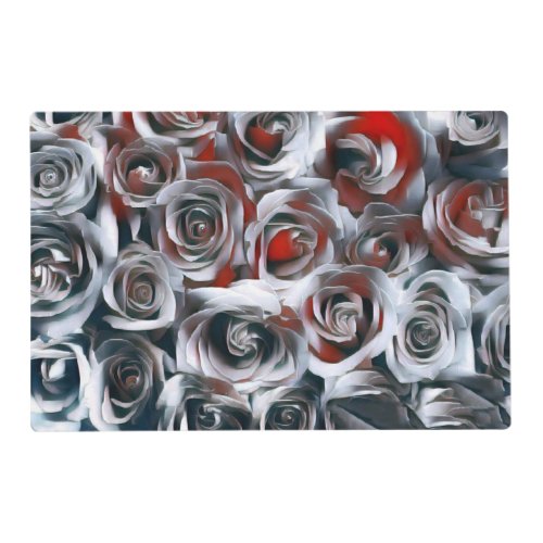 Modern Painting Black White Silver and Red Roses Placemat