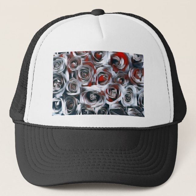 Modern Painting Black White Silver and Red Roses  Trucker Hat (Front)
