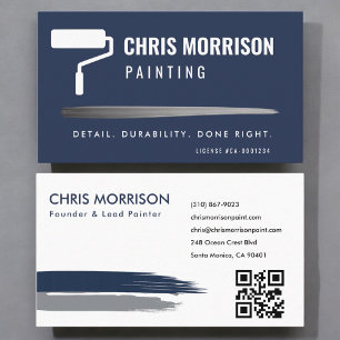 Modern Painting Company QR Code Navy Blue Business Card