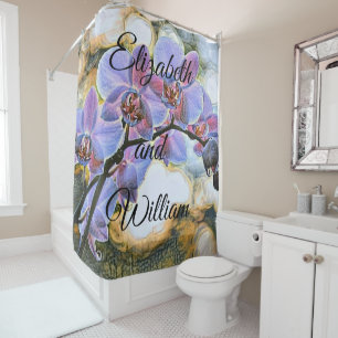 Modern Painting of a Purple Pink Orchid Flower Shower Curtain