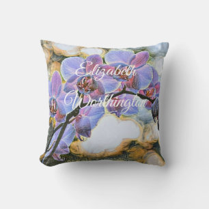 Modern Painting Purple Blue Orchid Flowers Throw Pillow