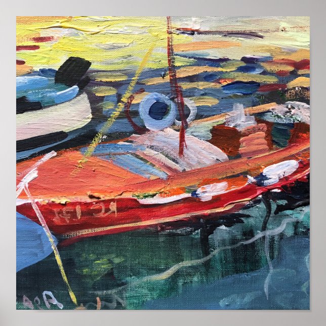 Modern painting red boat in the sea poster (Front)