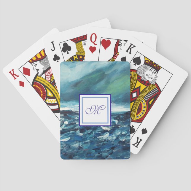Modern Painting Winter Day   Monogram Poker Cards (Back)