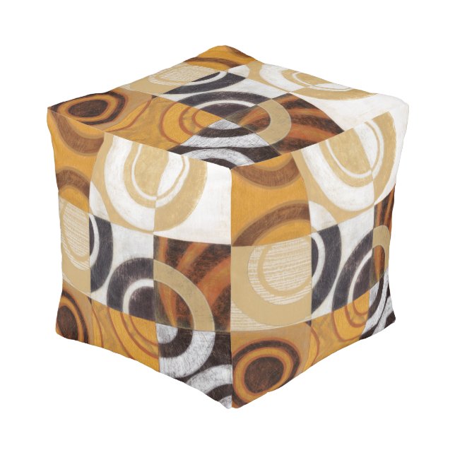 Modern Painting with Circular Patterns Pouf (Angled Front)