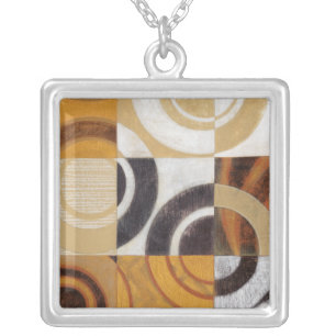 Modern Painting with Circular Patterns Silver Plated Necklace