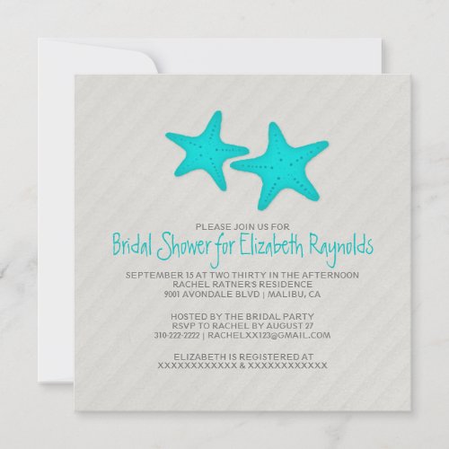 Modern Pair of Starfish Bridal Shower Invitations