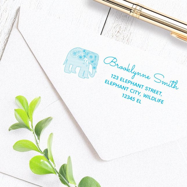 Modern Paisley Elephant Return Address Self-inking Stamp (Creator Uploaded)