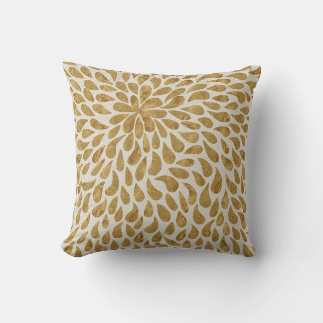 Modern Paisley Flower in Gold and White Throw Pillow (Front)