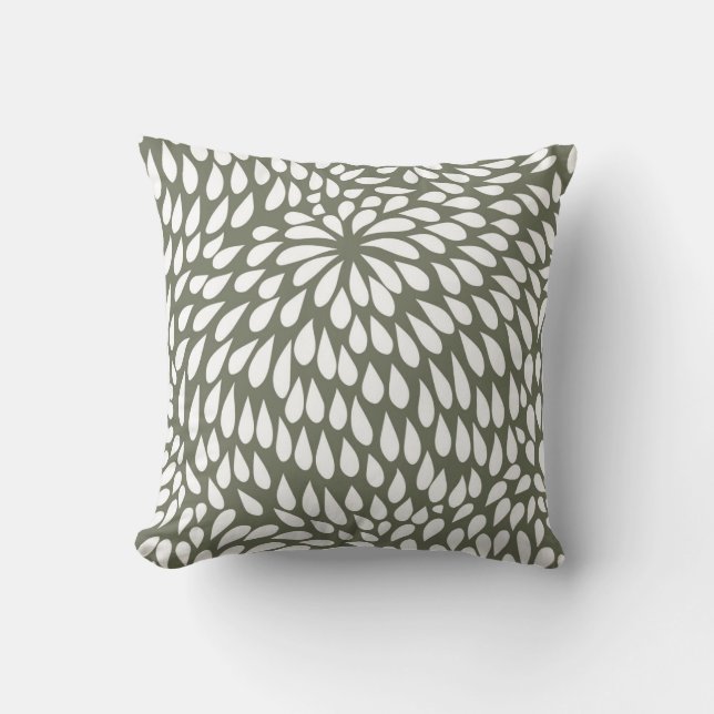 Modern Paisley Flower in Olive Green and White Throw Pillow (Front)