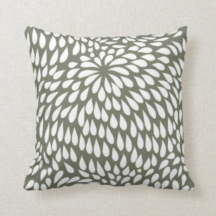 Modern Paisley Flower in Olive Green and White Throw Pillow
