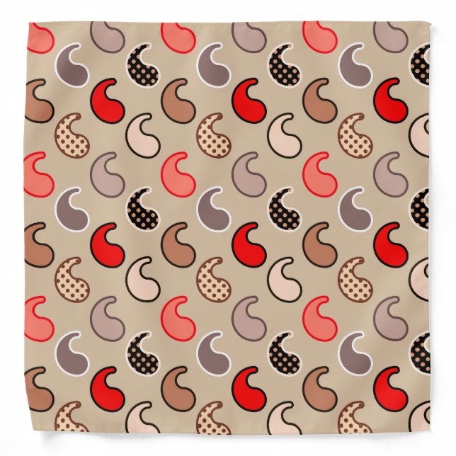 Modern Paisley pattern, Beige, Red, Gray and Coral Bandana (Front)