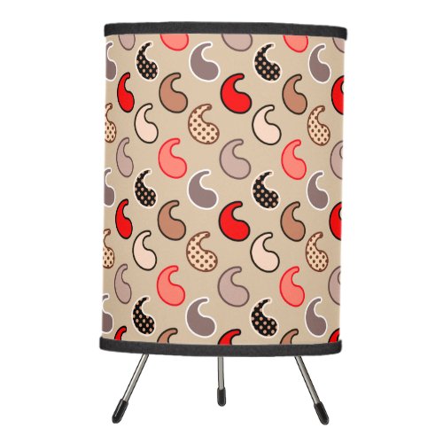Modern Paisley pattern Beige Red Gray and Coral Tripod Lamp