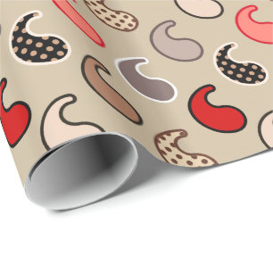 Modern Paisley pattern, Beige, Red, Gray and Coral Wrapping Paper