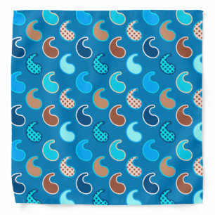 Modern Paisley pattern, Cerulean Blue, Tan & Aqua Bandana