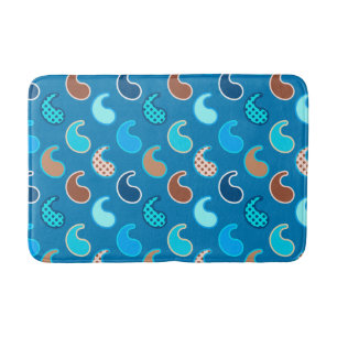 Modern Paisley pattern, Cerulean Blue, Tan & Aqua Bathroom Mat