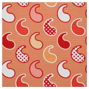 Modern Paisley pattern, Coral Orange and White Fabric