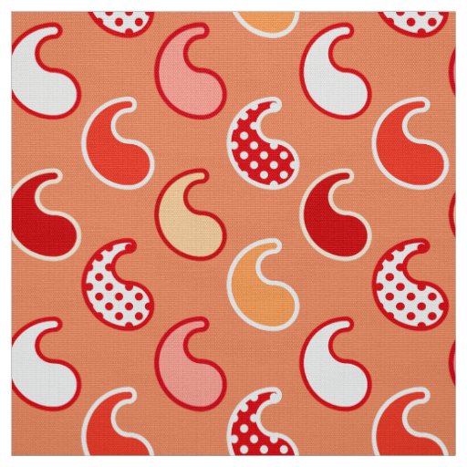 Modern Paisley pattern, Coral Orange and White Fabric