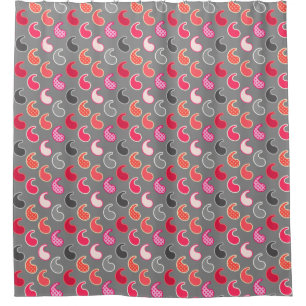 Modern Paisley pattern, Coral, Pink on Gray / Grey Shower Curtain