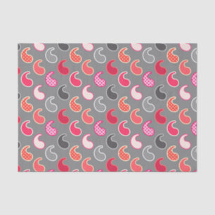 Modern Paisley pattern, Coral, Pink on Gray / Grey Tissue Paper