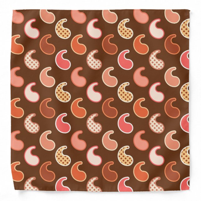 Modern Paisley pattern, Earth Tones, Cocoa Brown Bandana (Front)