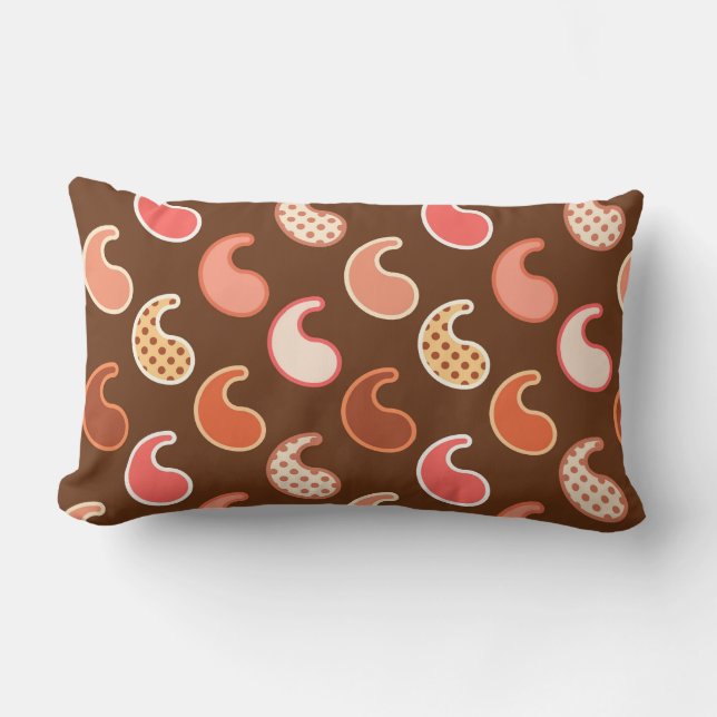Modern Paisley pattern, Earth Tones, Cocoa Brown Lumbar Pillow (Front)