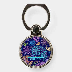 Modern Paisley Pattern Personalized Name Phone Ring Stand