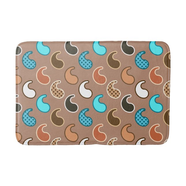 Modern Paisley pattern, Taupe, Turquoise and Rust Bathroom Mat (Front)