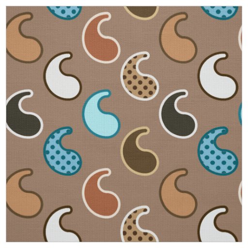 Modern Paisley pattern, Taupe, Turquoise and Rust Fabric