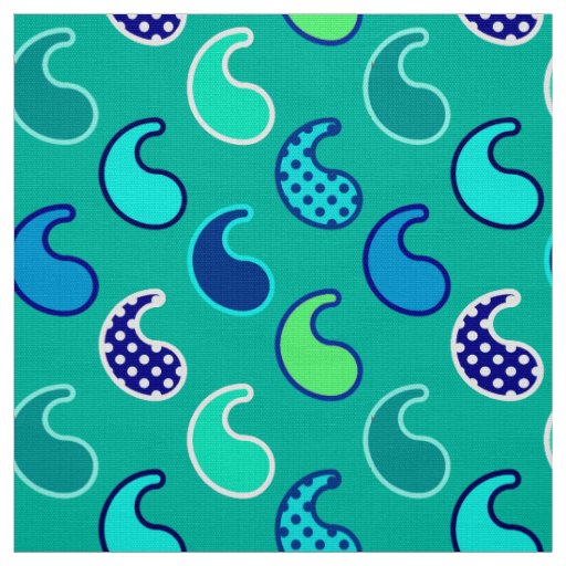 Modern Paisley pattern, Turquoise, Blue and Aqua Fabric