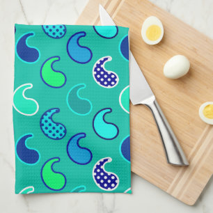 Modern Paisley pattern, Turquoise, Blue and Aqua Kitchen Towel